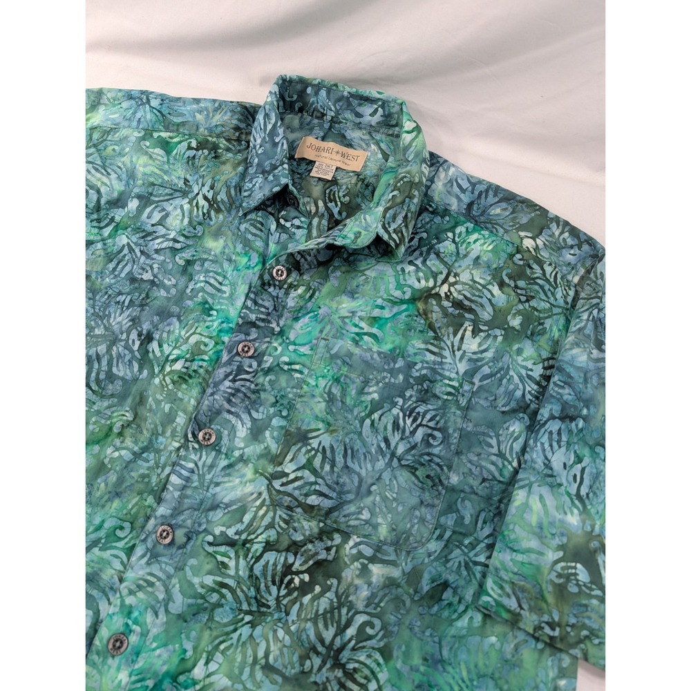 Johari West Shirt Mens 2XLT Green Geometric Hawaiian Short Sleeve Button Up